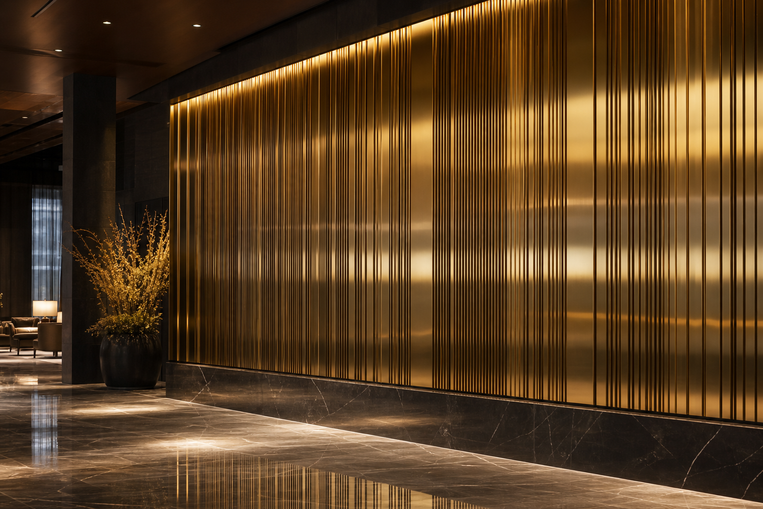 PVD champagne-gold stainless steel feature wall
